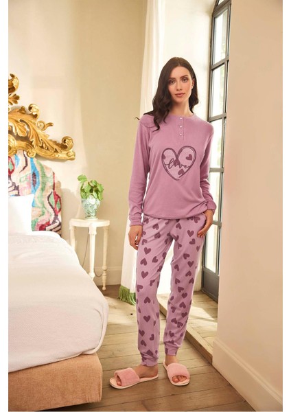 Kadın Asya Termal Love Pudra Pembe Pijama Takım 0665