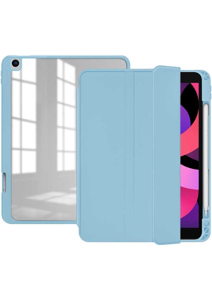 - Apple iPad 10.2 (8.Nesil) - Tablet Kılıfı 360 full Korumalı Arkası Şeffaf Nort Standlı Kılıf - Mavi Açık - T19804
