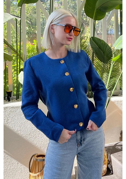 Saks Kemerli ve Dokulu Kadın Ceket MG2209