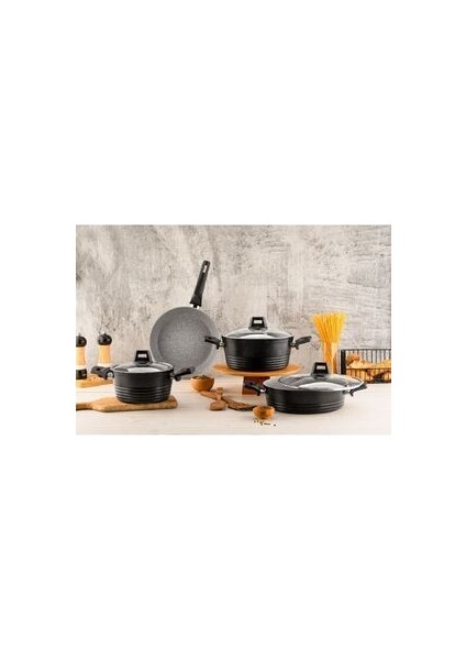 Fulya 7 Parça Granit Set Siyah