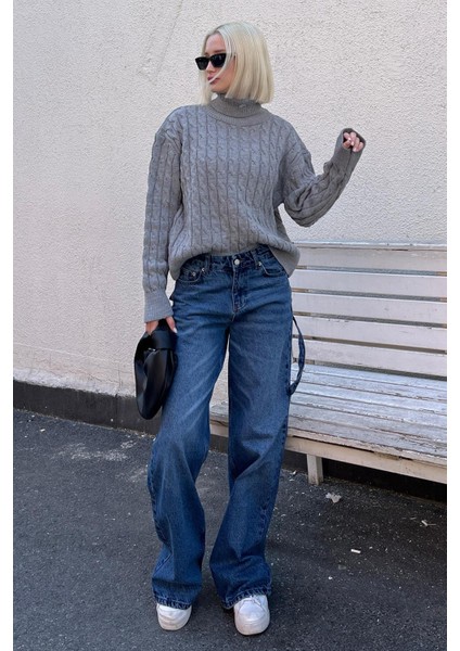 Gri Balıkçı Yaka Dokulu Kadın Kazak MG2197 modelleri