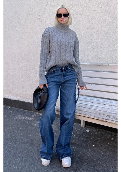 Gri Balıkçı Yaka Dokulu Kadın Kazak MG2197 fırsatları