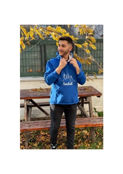 Unisex Sarbak Nakışlı Baskılı Içi Polarlı Oversize Kapüşonlu Kolej Hoodie Sweatshirt fiyatları