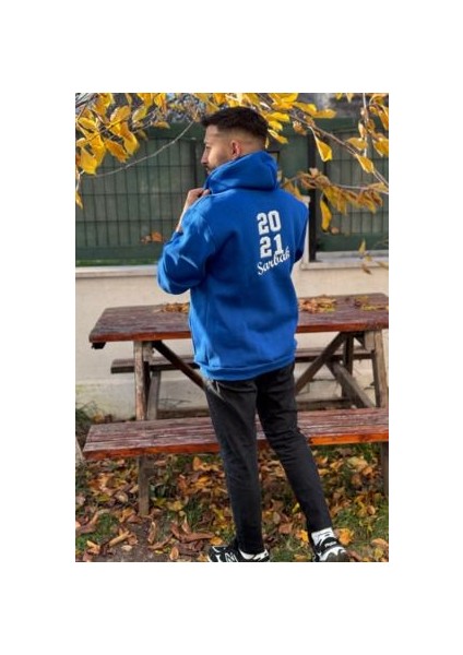 Unisex Sarbak Nakışlı Baskılı Içi Polarlı Oversize Kapüşonlu Kolej Hoodie Sweatshirt fırsatları