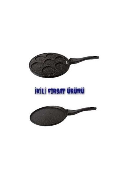 2'li Döküm Krep Tavası ve Pankek Tavası Yanmaz Yapışmaz Emojili Pankek