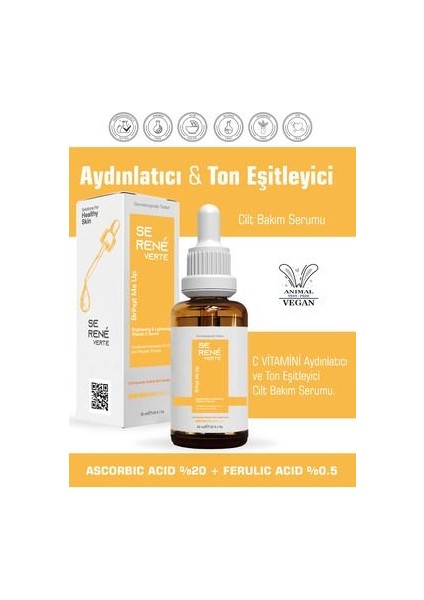 C Vitamini Aydınlatıcı Cilt Bakım Serumu 30 ml (Ascorbic Acid %20 Ferulic Acid %0.5)