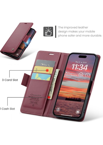 iPhone 16 Plus Için Pu Deri Standli Cüzdan Flip Telefon Kılıfı - Kırmızı (Yurt Dışından) fırsatları