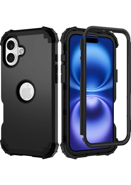 iPhone 16 Plus Için Yumuşak Silikon Sert Pc Tampon Telefon Kılıfı - Siyah (Yurt Dışından)