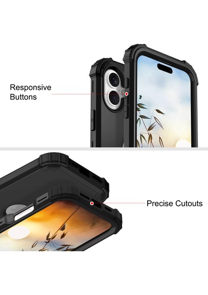 iPhone 16 Plus Için Yumuşak Silikon Sert Pc Tampon Telefon Kılıfı - Siyah (Yurt Dışından)