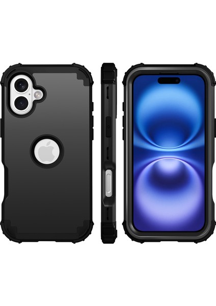 iPhone 16 Plus Için Yumuşak Silikon Sert Pc Tampon Telefon Kılıfı - Siyah (Yurt Dışından)