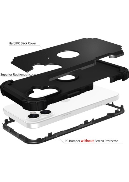 iPhone 16 Plus Için Yumuşak Silikon Sert Pc Tampon Telefon Kılıfı - Siyah (Yurt Dışından)