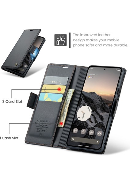 Pixel 9 Için Pu Deri Standli Cüzdan Flip Telefon Kılıfı - Siyah (Yurt Dışından)