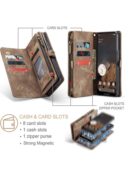 Pixel 9 Için Vintage Çok Fonksiyonlu Deri Flip Cüzdan Kart Yuvaları Telefon Kılıfı - Kahverengi (Yurt Dışından)