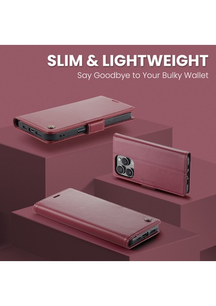 iPhone 16 Pro Max Için Pu Deri Standli Cüzdan Flip Telefon Kılıfı - Kırmızı (Yurt Dışından)