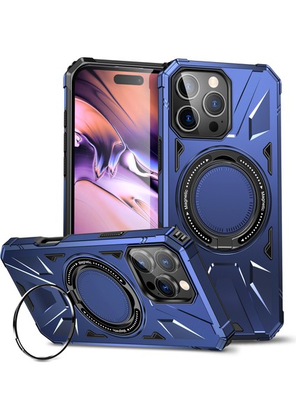 iPhone 16 Pro Max Için Magsafe ile Uyumlu, Manyetik Halka Standı Çift Katmanlı Telefon Kılıfı - Mavi (Yurt Dışından)