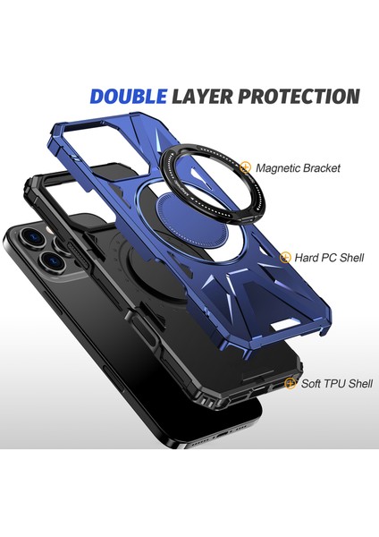 iPhone 16 Pro Max Için Magsafe ile Uyumlu, Manyetik Halka Standı Çift Katmanlı Telefon Kılıfı - Mavi (Yurt Dışından) modelleri