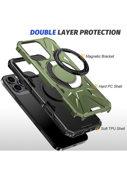 iPhone 16 Pro Max Için Magsafe ile Uyumlu, Manyetik Halka Standı Çift Katmanlı Telefon Kılıfı - Koyu Yeşil (Yurt Dışından) modelleri