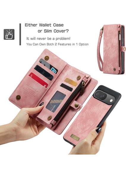 Pixel 9 Için Vintage Çok Fonksiyonlu Deri Flip Cüzdan Kart Yuvaları Telefon Kılıfı - Pembe (Yurt Dışından)