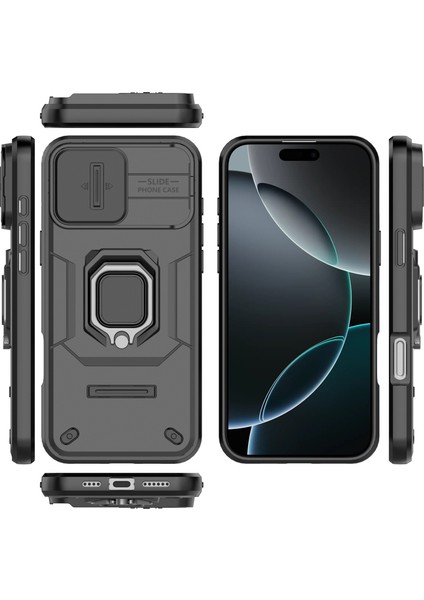 iPhone 16 Pro Için Slide Lens Koruma Kılıfı Hibrit Dayanıklı Halka Destekli Telefon Kılıfı - Siyah (Yurt Dışından) fiyatları
