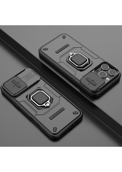 iPhone 16 Pro Için Slide Lens Koruma Kılıfı Hibrit Dayanıklı Halka Destekli Telefon Kılıfı - Siyah (Yurt Dışından) fırsatları