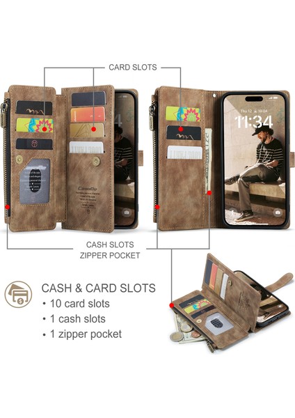 iPhone 16 Plus Için Pu Deri Çok Fonksiyonlu Flip Cüzdan Standı Telefon Kılıfı - Kahverengi (Yurt Dışından) fiyatları