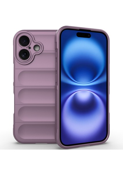 iPhone 16 Plus Için Yumuşak Kauçuk Şok Emici Telefon Kılıfı - Mor (Yurt Dışından)