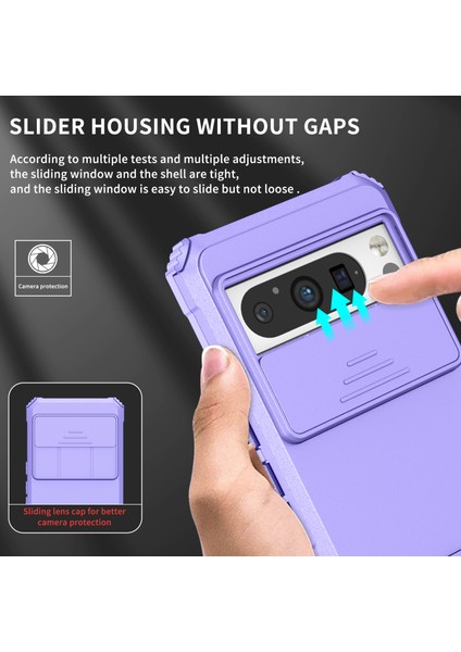 Pixel 8 Pro Kayar Kamera Kapaklı Sağlam Standı Telefon Kılıfı - Mor (Yurt Dışından)