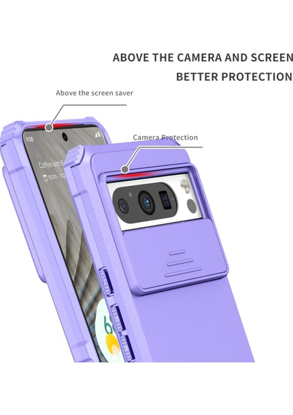 Pixel 8 Pro Kayar Kamera Kapaklı Sağlam Standı Telefon Kılıfı - Mor (Yurt Dışından)