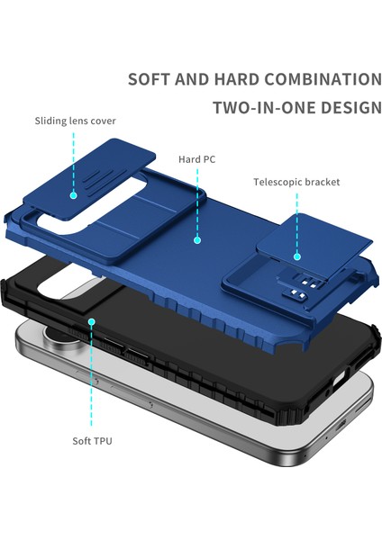Pixel 9 Kayar Kamera Kapaklı Sağlam Standı Telefon Kılıfı - Mavi (Yurt Dışından)