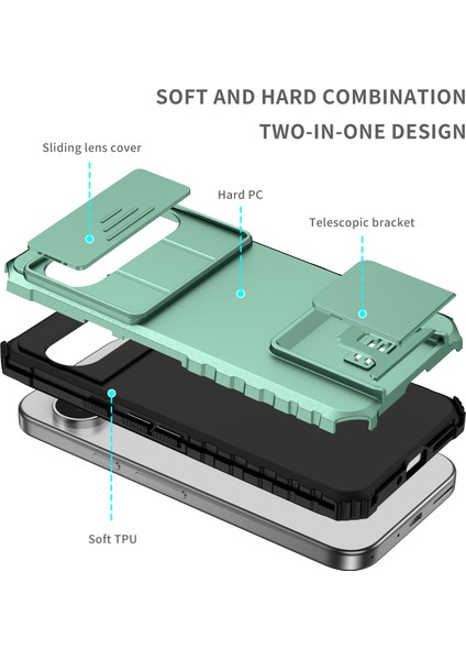 Pixel 9 Kayar Kamera Kapaklı Sağlam Standı Telefon Kılıfı - Yeşil - Turkuaz (Yurt Dışından)