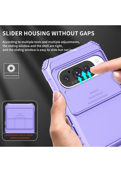 Pixel 9 Kayar Kamera Kapaklı Sağlam Standı Telefon Kılıfı - Mor (Yurt Dışından)