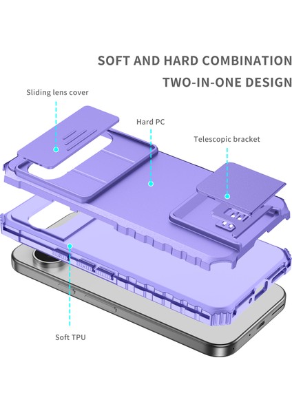 Pixel 9 Kayar Kamera Kapaklı Sağlam Standı Telefon Kılıfı - Mor (Yurt Dışından)