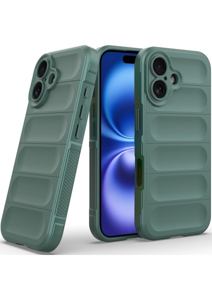 iPhone 16 Plus Için Yumuşak Kauçuk Şok Emici Telefon Kılıfı - Yeşil (Yurt Dışından)