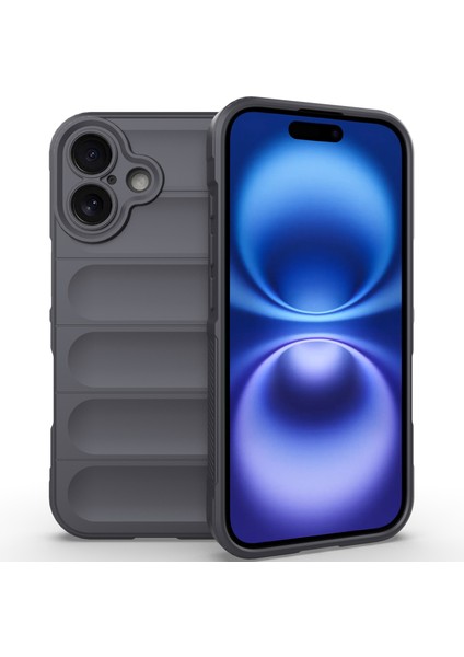 iPhone 16 Plus Için Yumuşak Kauçuk Şok Emici Telefon Kılıfı - Koyu Gri (Yurt Dışından)