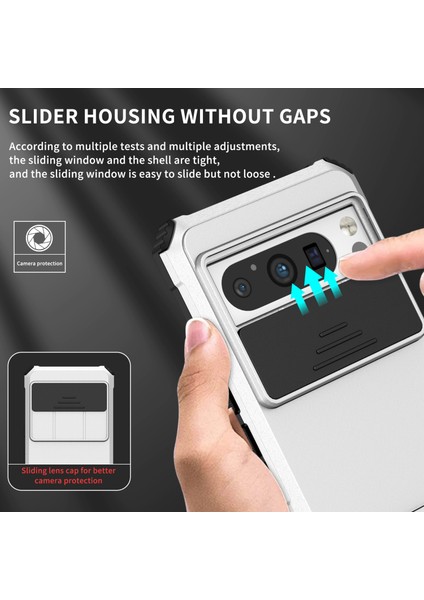 Pixel 8 Pro Kayar Kamera Kapaklı Sağlam Standı Telefon Kılıfı - Beyaz (Yurt Dışından)