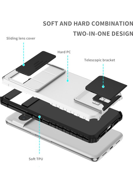 Pixel 8 Pro Kayar Kamera Kapaklı Sağlam Standı Telefon Kılıfı - Beyaz (Yurt Dışından)