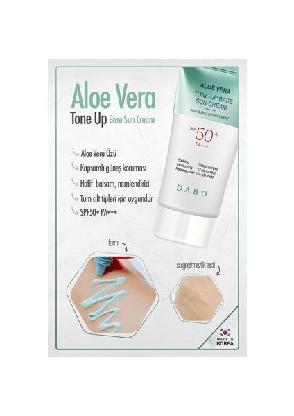 Sakinleştirici, Nemlendiricili Aloe Vera Içerikli Tone-Up Güneş Kremi Made In Korea fiyatları