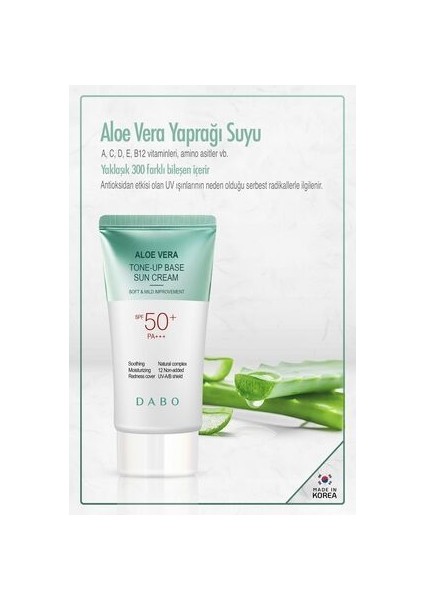 Sakinleştirici, Nemlendiricili Aloe Vera Içerikli Tone-Up Güneş Kremi Made In Korea fırsatları