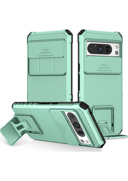 Pixel 8 Pro Kayar Kamera Kapaklı Sağlam Standı Telefon Kılıfı - Yeşil - Turkuaz (Yurt Dışından)