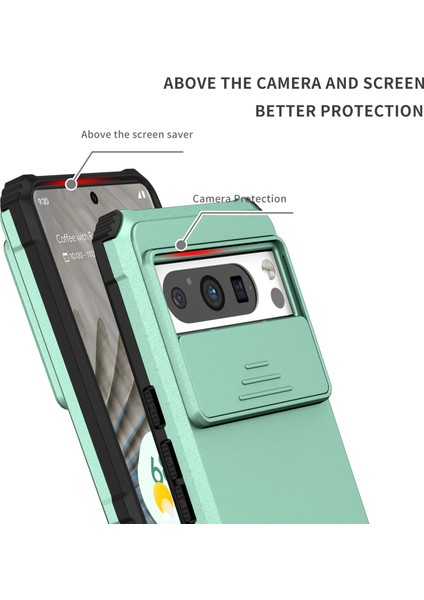 Pixel 8 Pro Kayar Kamera Kapaklı Sağlam Standı Telefon Kılıfı - Yeşil - Turkuaz (Yurt Dışından)