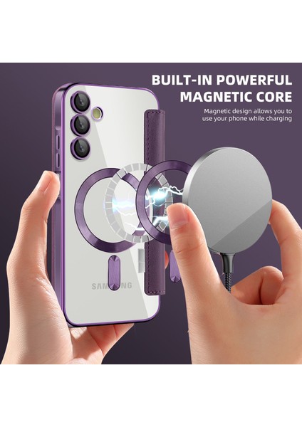 Samsung Galaxy A15 Için Magsafe Şeffaf Elektrokaplama Manyetik Pu Deri Telefon Kılıfı - Mor (Yurt Dışından) modelleri