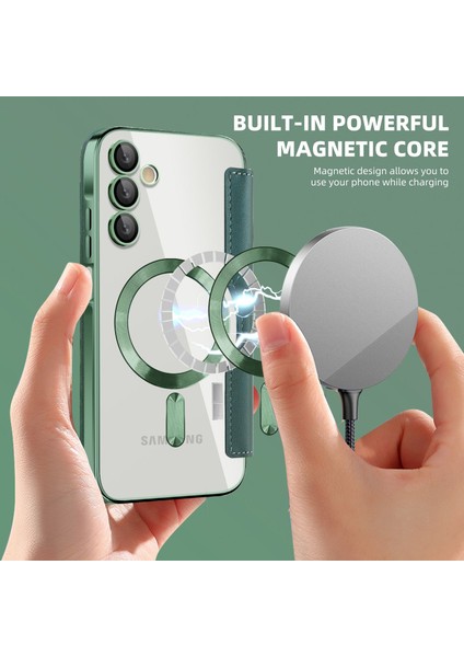 Samsung Galaxy A15 Için Magsafe Şeffaf Elektrokaplama Manyetik Pu Deri Telefon Kılıfı - Yeşil (Yurt Dışından)