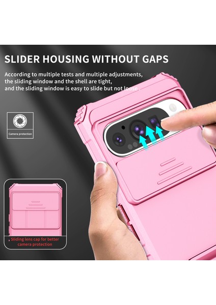 Pixel 9 Kayar Kamera Kapaklı Sağlam Standı Telefon Kılıfı - Pembe (Yurt Dışından)
