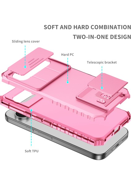 Pixel 9 Kayar Kamera Kapaklı Sağlam Standı Telefon Kılıfı - Pembe (Yurt Dışından)
