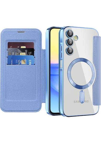 Samsung Galaxy A15 Için Magsafe Şeffaf Elektrokaplama Manyetik Pu Deri Telefon Kılıfı - Mavi (Yurt Dışından)