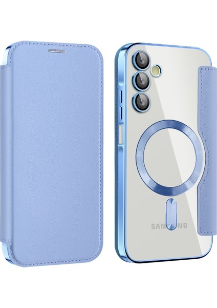 Samsung Galaxy A15 Için Magsafe Şeffaf Elektrokaplama Manyetik Pu Deri Telefon Kılıfı - Mavi (Yurt Dışından)