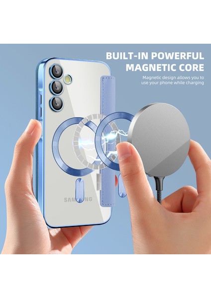 Samsung Galaxy A15 Için Magsafe Şeffaf Elektrokaplama Manyetik Pu Deri Telefon Kılıfı - Mavi (Yurt Dışından)