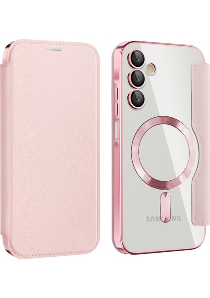 Samsung Galaxy A15 Için Magsafe Şeffaf Elektrokaplama Manyetik Pu Deri Telefon Kılıfı - Pembe (Yurt Dışından)