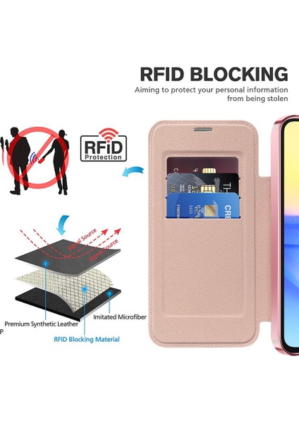 Samsung Galaxy A15 Için Magsafe Şeffaf Elektrokaplama Manyetik Pu Deri Telefon Kılıfı - Pembe (Yurt Dışından)