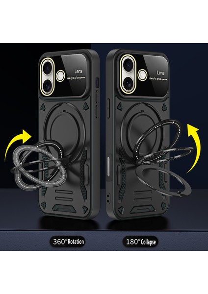 iPhone 16 Plus Için Çift Katmanlı Manyetik Halka Standı Magsafe Telefon Kılıf Lens Kapağı ile - Kırmızı (Yurt Dışından)